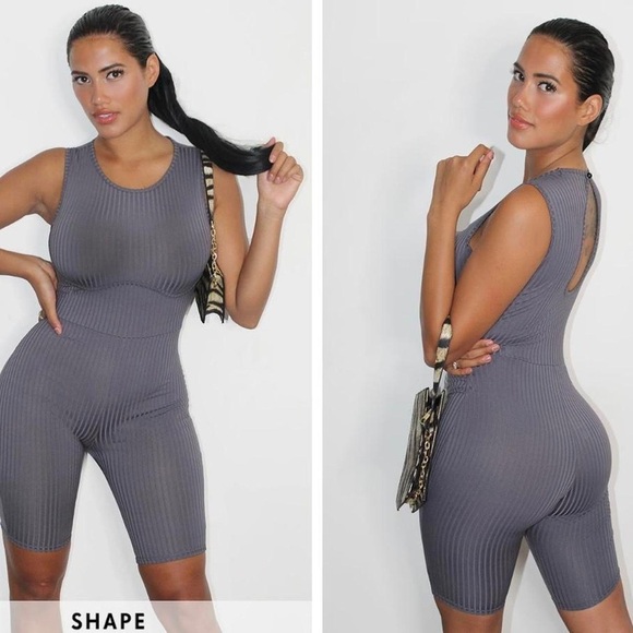 PrettyLittleThing Grey, Sleeveless, Ribbed Jumpsuit - Picture 1 of 13